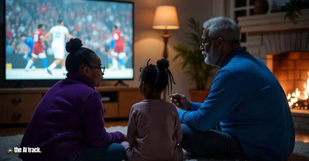 A family gathered around a TV - Credit - The AI Track, Freepik-Flux