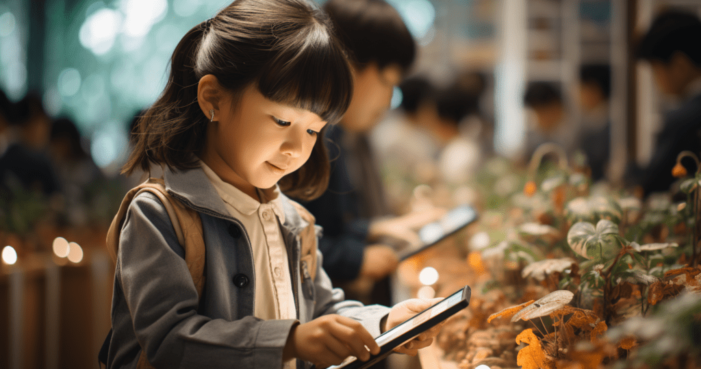 School Guidelines in Japan emphasize in using AI - A Schoolgirl using AI material in classroom - Image generated by Midjourney for The AI Track