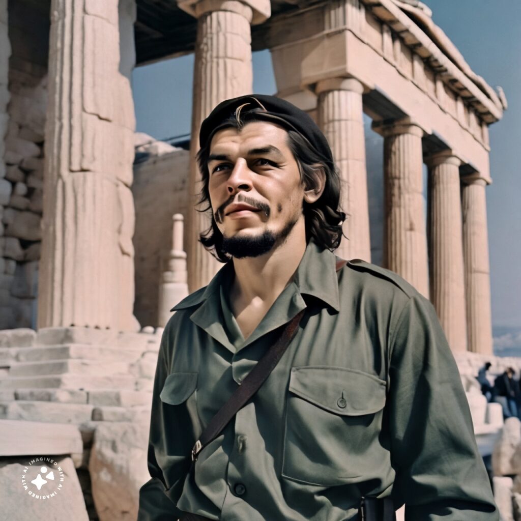 IMAGINE META - Best Image Generator Crash Test - Photo of Che Guevara visiting Acropolis, Athens Greece