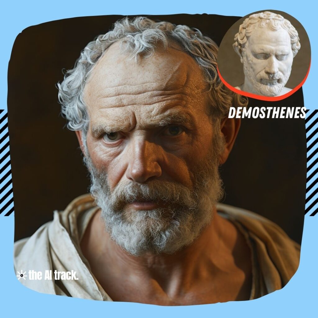 Historical Icons Reimagined by AI Demosthenes - Photo Generated by Midjourney for The AI Track