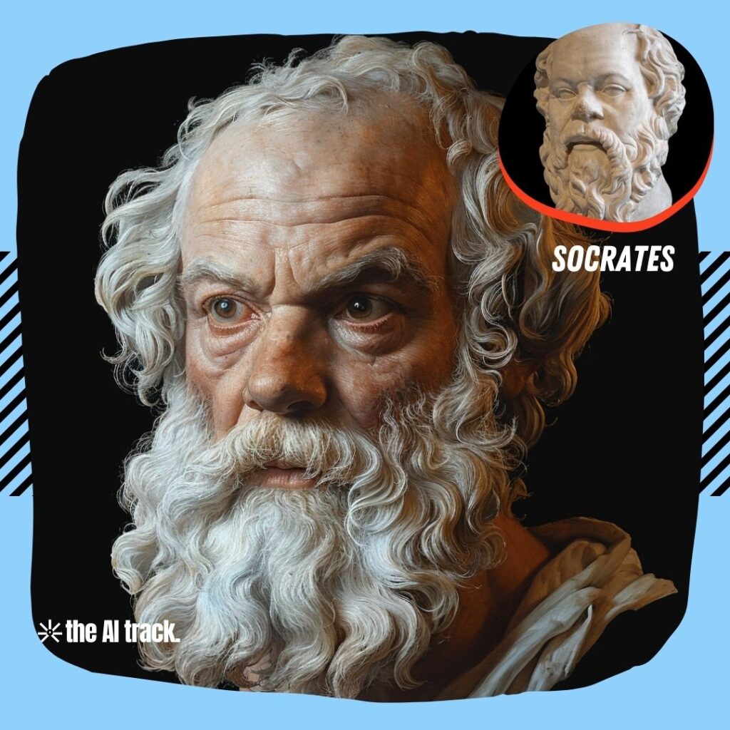 Historical Icons Reimagined by AI - Socrates - Photo Generated by Midjourney for The AI Track