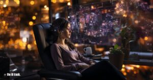 AI emotional Support - A woman meditating using AI - Image generated by Midjourney for The AI Track