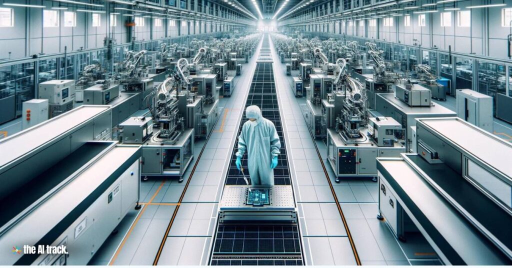 A modern manufacturing facility producing AI chips -Photo Generated by Midjourney for The AI Track