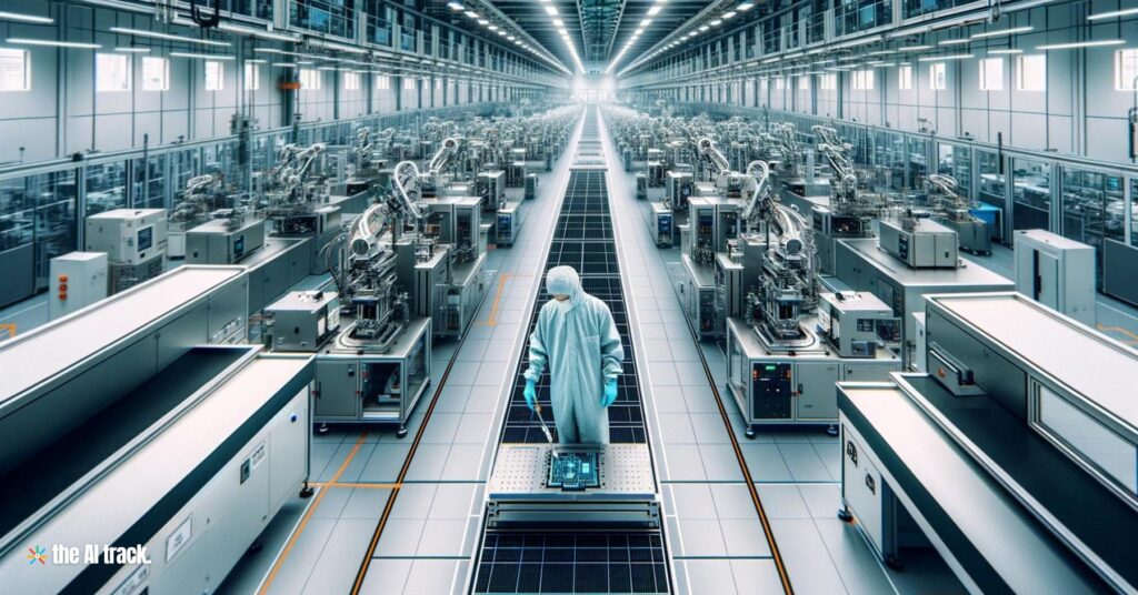 A modern manufacturing facility producing AI chips -Photo Generated by Midjourney for The AI Track