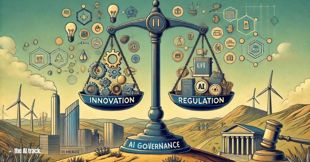 A scale with Innovation and Regulation, representing the balance in AI governance - Photo Generated by AI for The AI Track