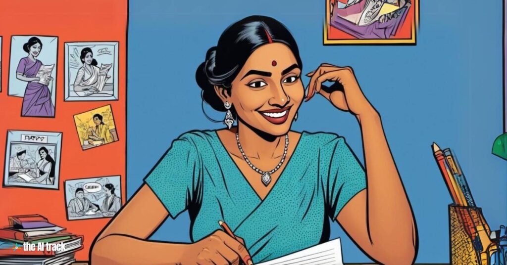 Curated AI Articles - Indian woman relaxed reading on desk - Image generated by AI for The AI Track