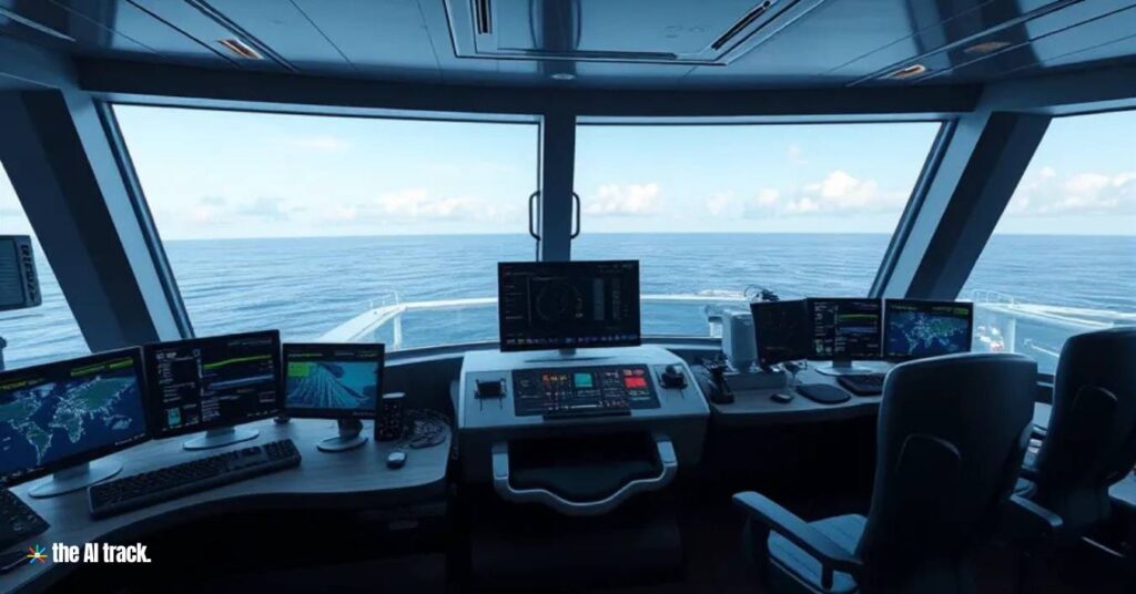 A ship's control room with AI software - Photo Generated by Midjourney for The AI Track