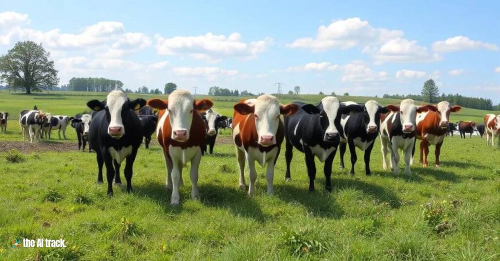 Cows in an AI farm - Photo Generated by Flux for The AI Track