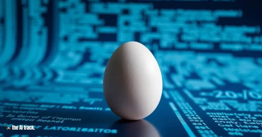 Egg in a AI code related background - Photo Generated by Flux for The AI Track