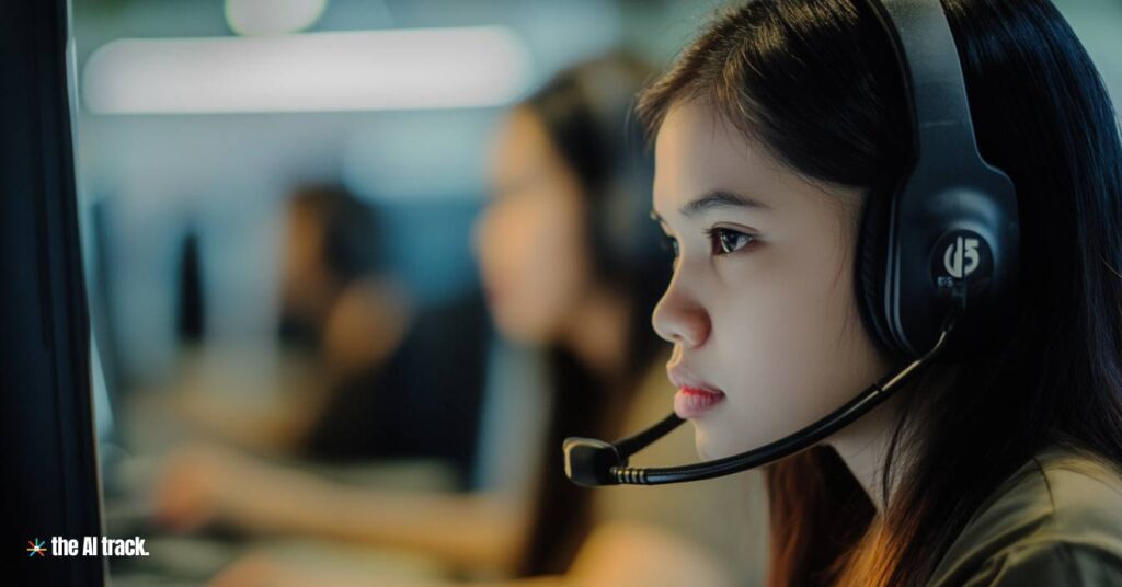 Lady from Philippines working at a call center - Photo Generated by Midjourney for The AI Track