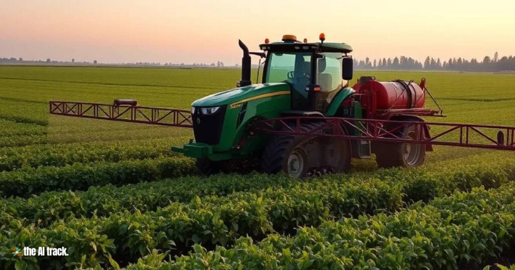 Large tractor spraying weeds with precision targeting - Photo Generated by Flux for The AI Track