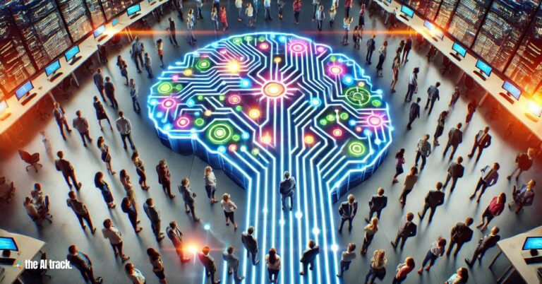 Impact of AI in Human Resources - Employees connected by circuitry lines forming a human brain - Photo Generated by AI for The AI Track