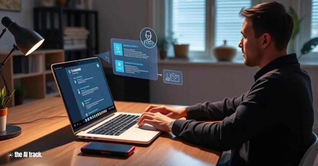 Top AI Use Cases - Person on a laptop improving CV with AI assistance - Image generated by AI for The AI Track