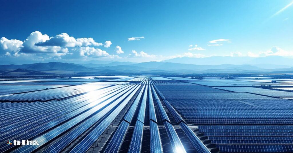 A large solar farm with rows of solar panels - Image Credits - Flux-The AI Track