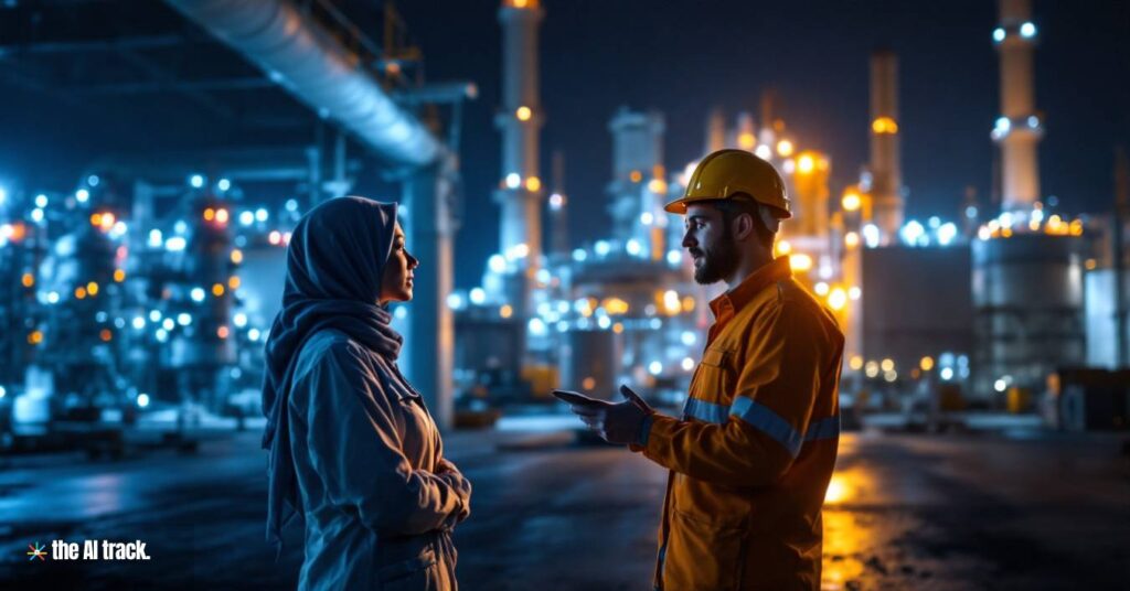 A nuclear facility with diverse workers discussing safety protocols - Image Credits - Flux-The AI Track