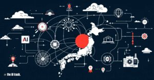 Japan Invests for Semiconductor and AI Leadership - Japan connected with lines to other countries and symbols of AI and semiconductor research and development - Image Credits Flux-The AI Track