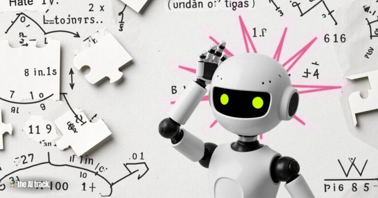 An AI scratching its head over a math puzzle diagram to illustrate that QVQ Beats GPT-4o on MathVista - Credit - The AI Track made by Freepik-Flux