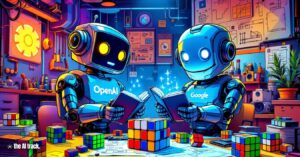 Google Challenges OpenAI with Gemini 2.0 Flash Thinking - Two robots one holding a book and the other solving a Rubik’s cube - Credit - The AI Track made with Freepik-Flux