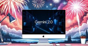 Google Gemini 2.0 Launch - PC screen and background fireworks - Image Credit - Flux-Freepik-The AI Track