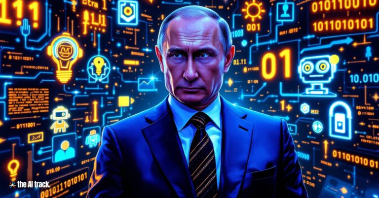 Russia Deepens AI Partnership with China - Vladimir Putin standing in front of AI symbols - Credit -The AI Track made with Flux