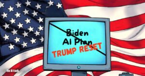 Trump Ends Biden AI Roadmap - A computer monitor with Biden AI Plan crossed out and Trump Reset written above - Credit - Freepik-Flux-The AI Track