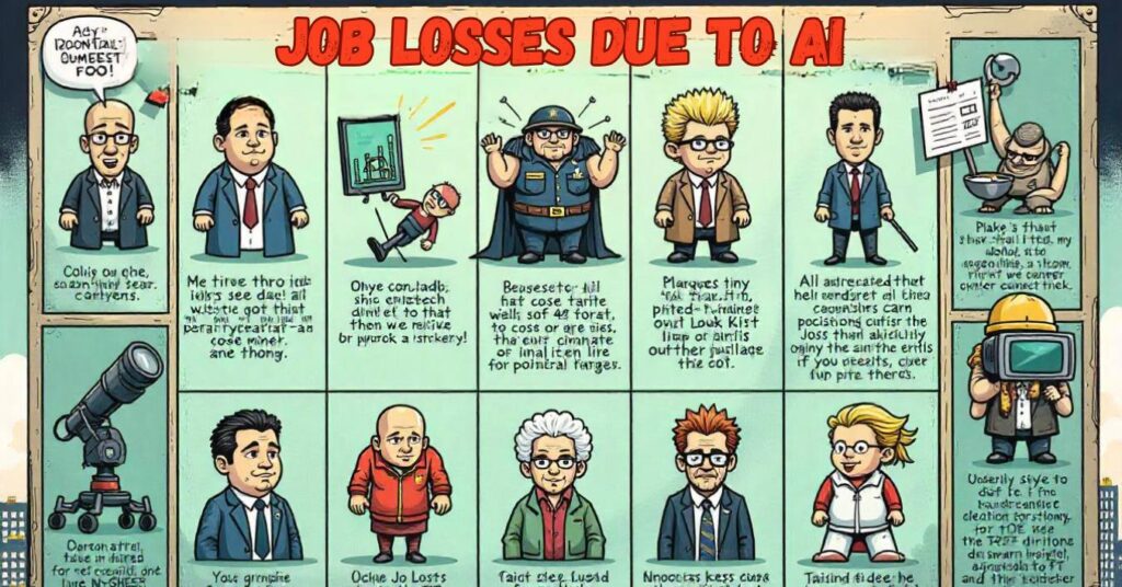 A Job Losses Due to AI chart with exaggerated humorous icons - Credit - The AI Track made with Freepik-Flux