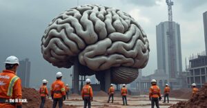 Alibaba plans to invest 53B in AI - A giant brain being built by Alibaba’s construction workers - Credit - The AI Track, Vheer