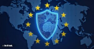 EU Announces AI Guidelines - A digital shield overlaying a network of AI algorithms with the flag of EU as background - Credit The AI Track - Runware-Flux