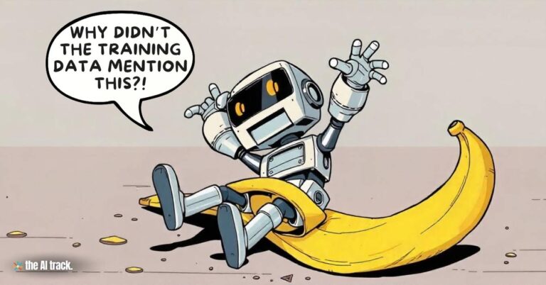 Physical AI - A robot mid-slip on a banana peel - Credit - The AI Track, Freepik, Flux