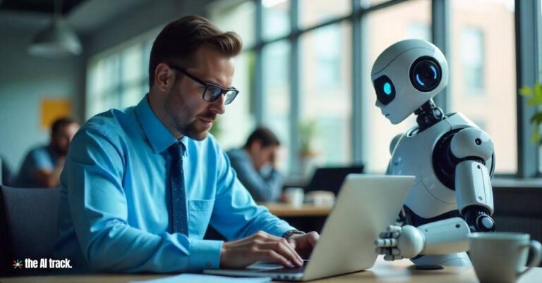 The New York Times Embraces AI - A journalist typing while an AI robot hands them a cup of coffee - Image Credits - The AI Track made with Freepik-Flux