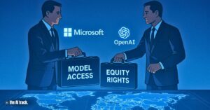 OpenAI and Microsoft exchanging briefcases - Credit - ChatGPT, The AI Track