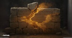 Ancient Wall with Golden Circuitry (Google Aeneas Uses AI to Reconstruct Ancient Roman Inscriptions) Credit - ChatGPT, The AI Track