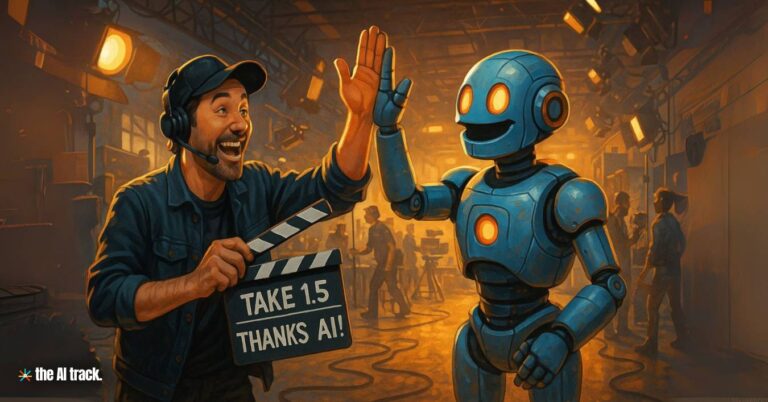 Film Set High-Five with Robot (Netflix Uses Generative AI) Credit - ChatGPT, The AI Track