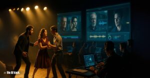 Dramatic Scene on Film Set (AI Actor Tilly Norwood Triggers Industry Backlash) - Image Credit - ChatGPT, The AI Track