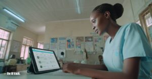 A female nurse seated at a desk using a tablet - OpenAI and Gates Foundation Launch Horizon 1000 (Credit - Midjourney for The AI Track