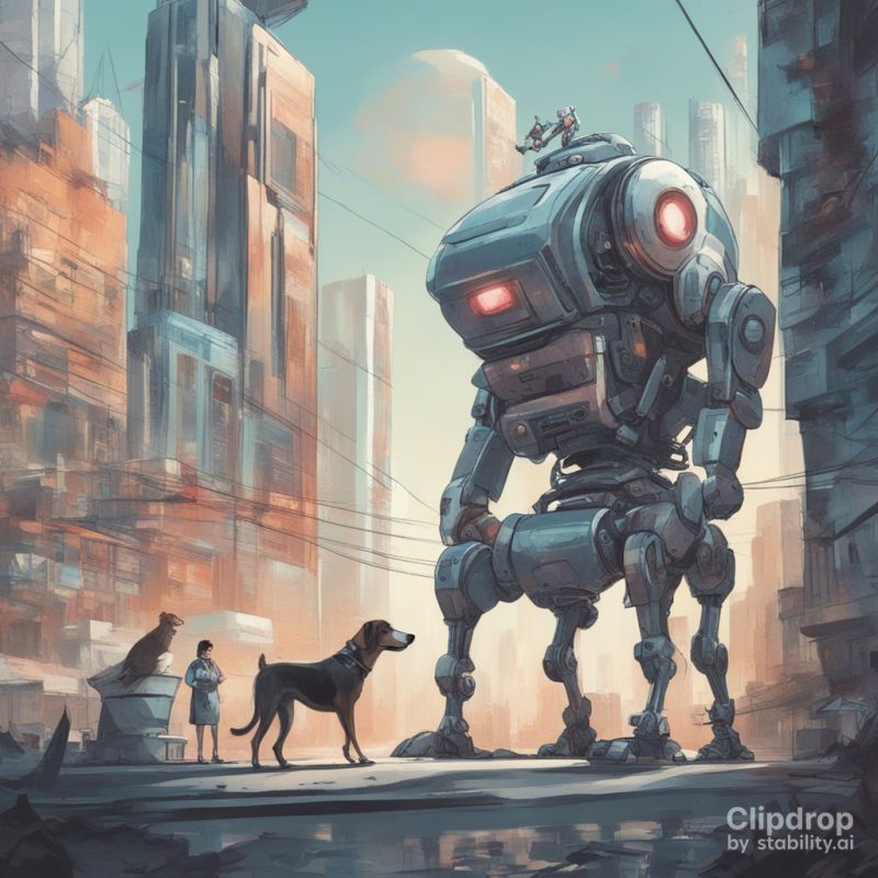 CLIPDROP - Best Image Generator Crash Test - illustration of a robot walking a dog