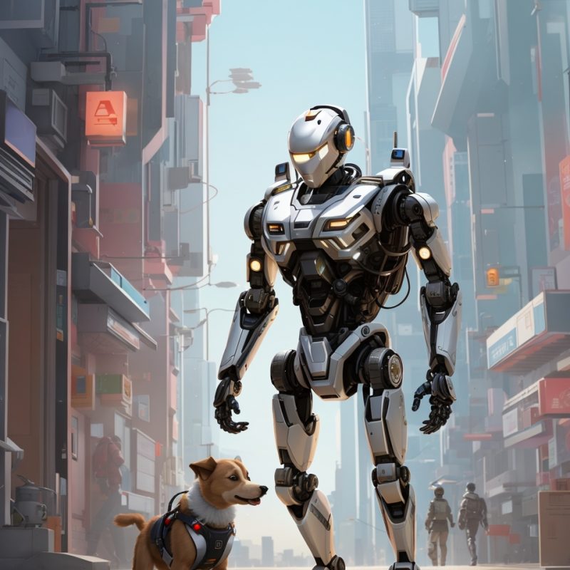 LEONARDO - Best Image Generator Crash Test - illustration of a robot walking a dog